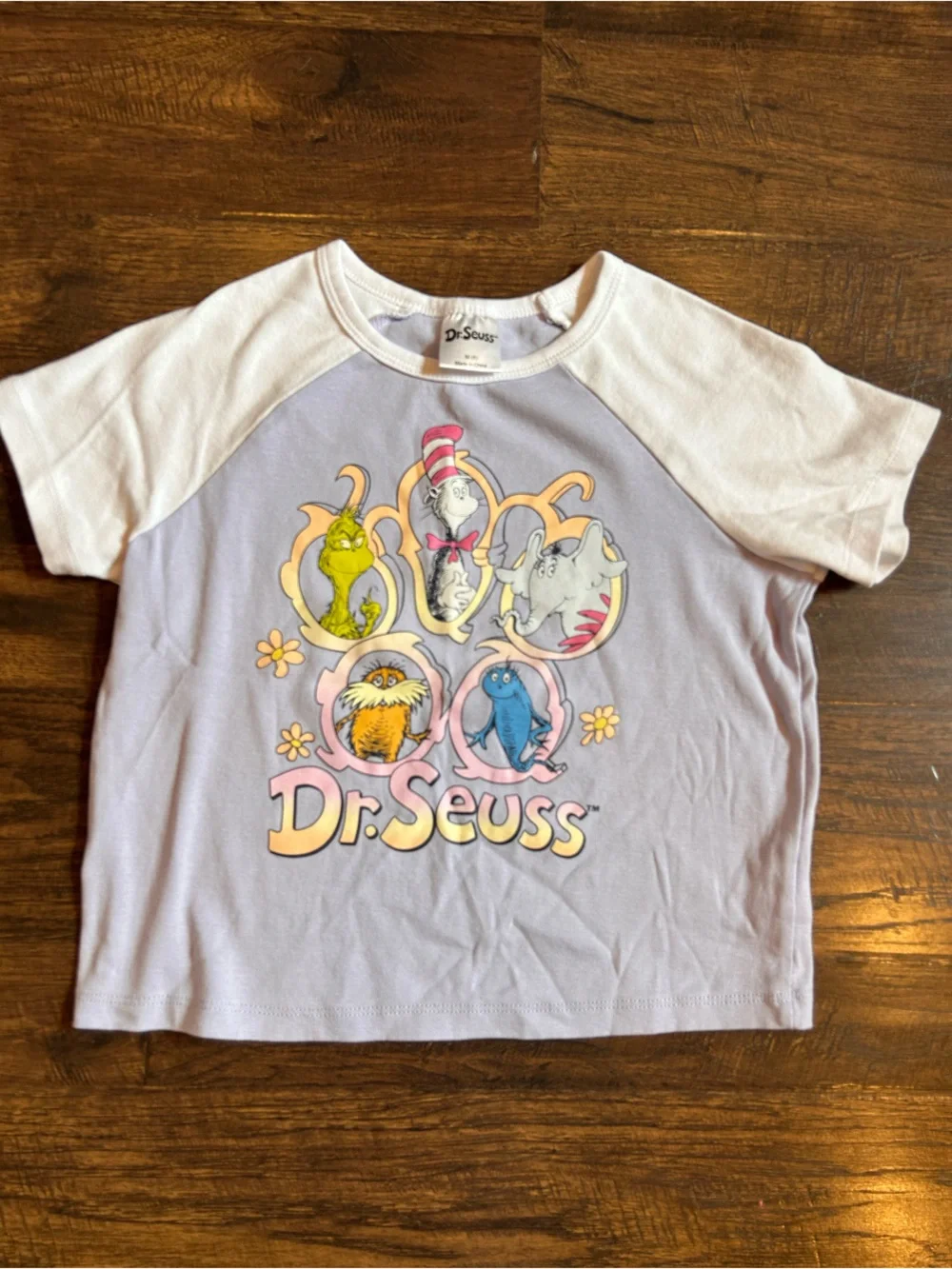 Dr. Seuss Lavender Tee with Pink, Yellow and White Graphic